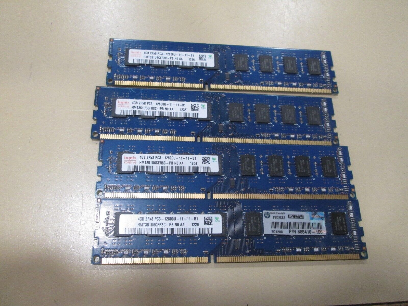 LOT OF 4 Micron 16GB (4GB x4) PC3-12800u Desktop RAM Memory HMT351U6CFR8C-PB