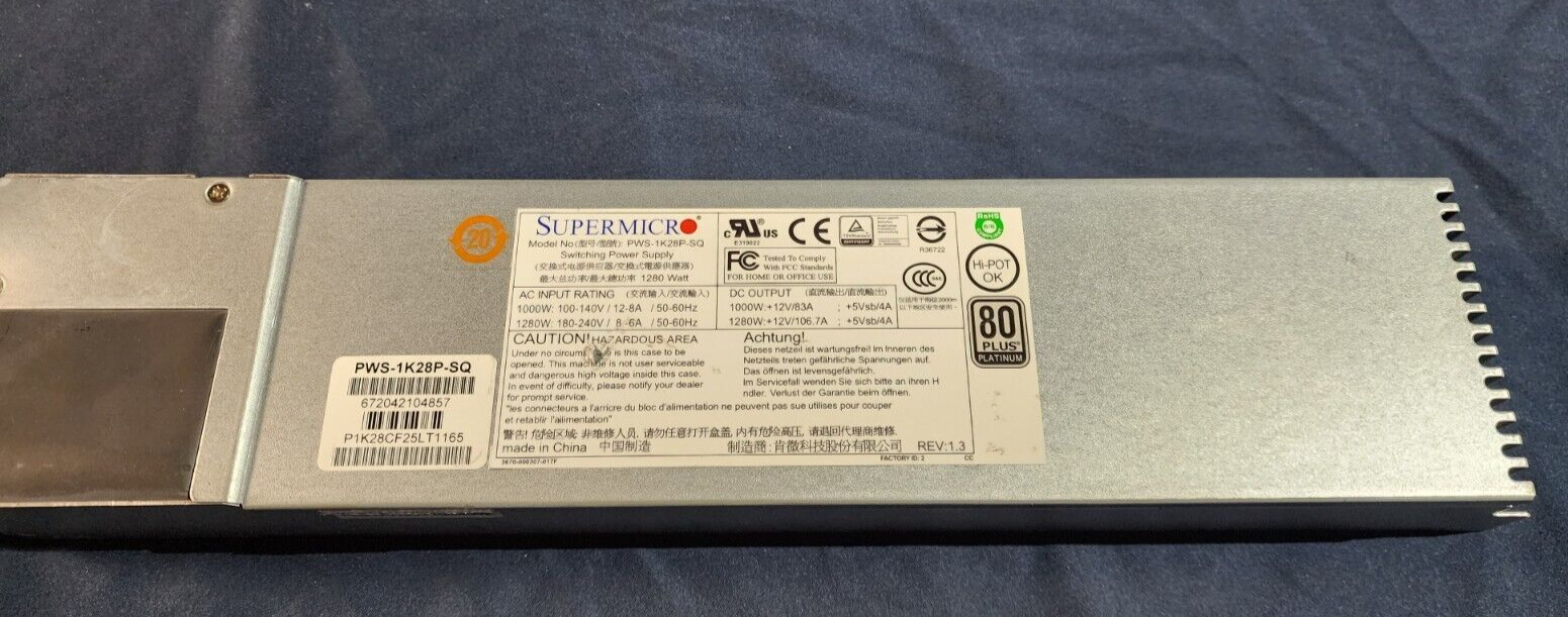 Supermicro PWS-1K28-SQ 1280W Hot Swap PSU