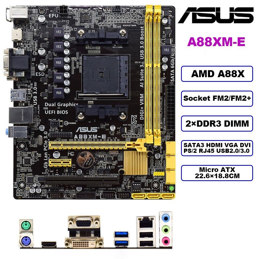 ASUS A88XM-E Motherboard M-ATX AMD A88X FCH FM2+ DDR3 32GB SATA3 HDMI VGA+I/O