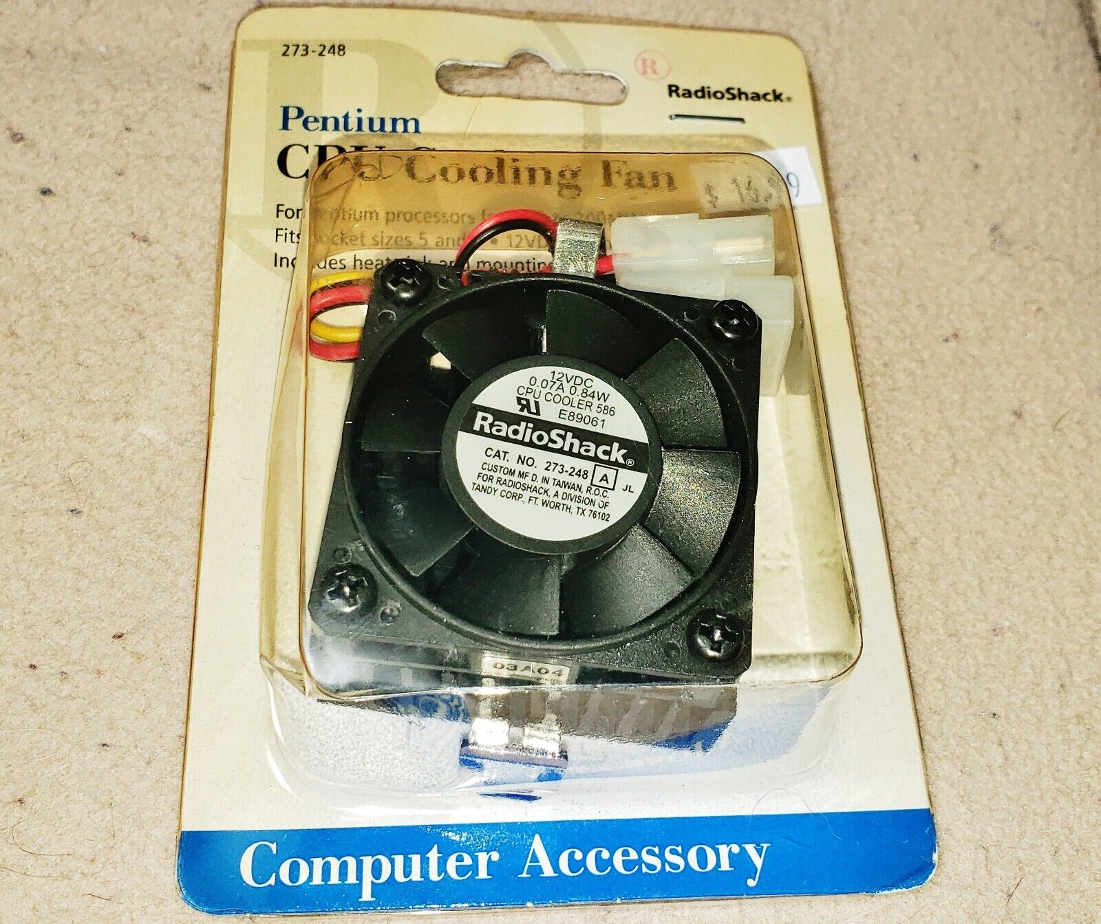 RadioShack Pentium CPU Cooling Fan, NOS in Original Package