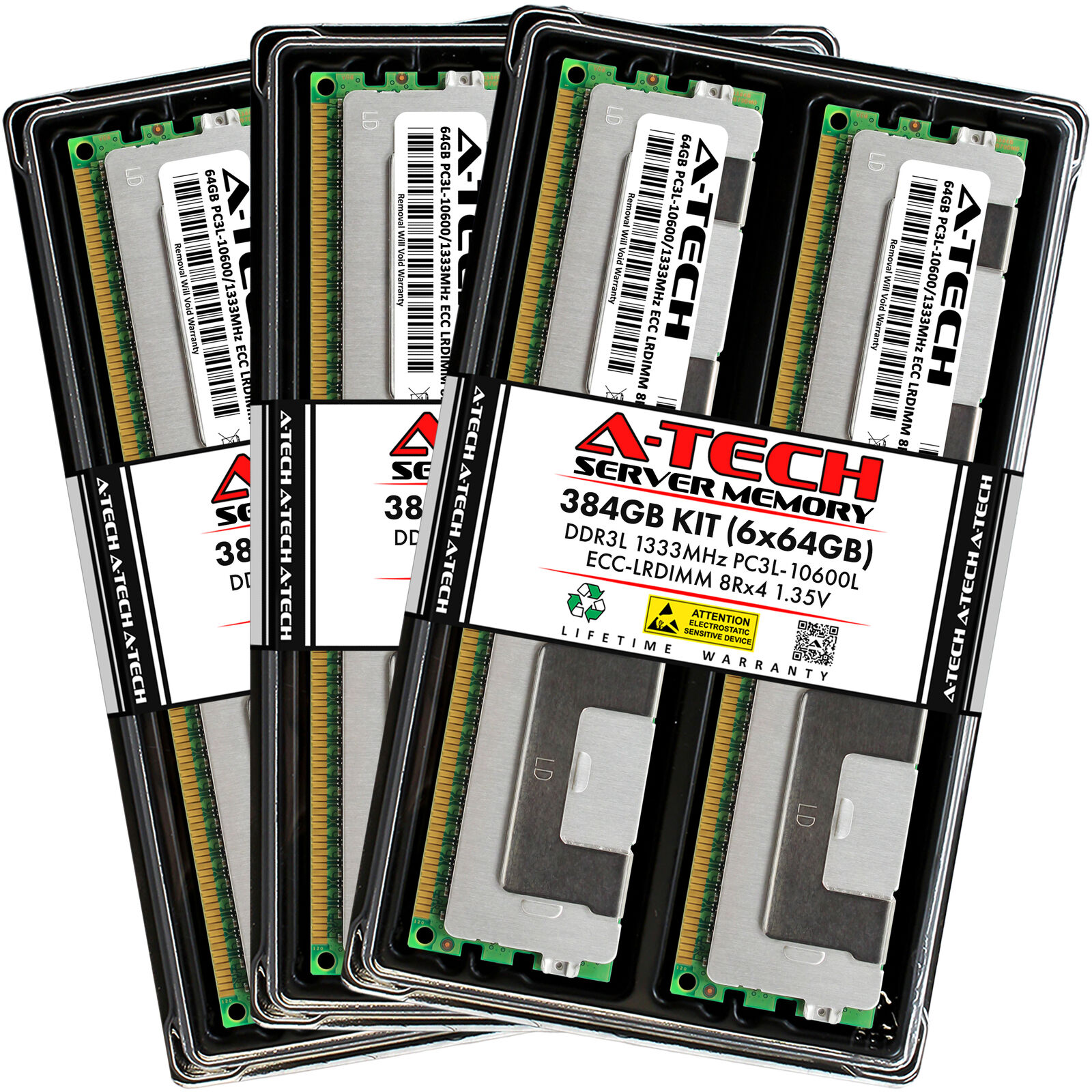 A-Tech 384GB 6x 64GB 8Rx4 PC3L-10600 DDR3 1333 MHz ECC LRDIMM Server Memory RAM