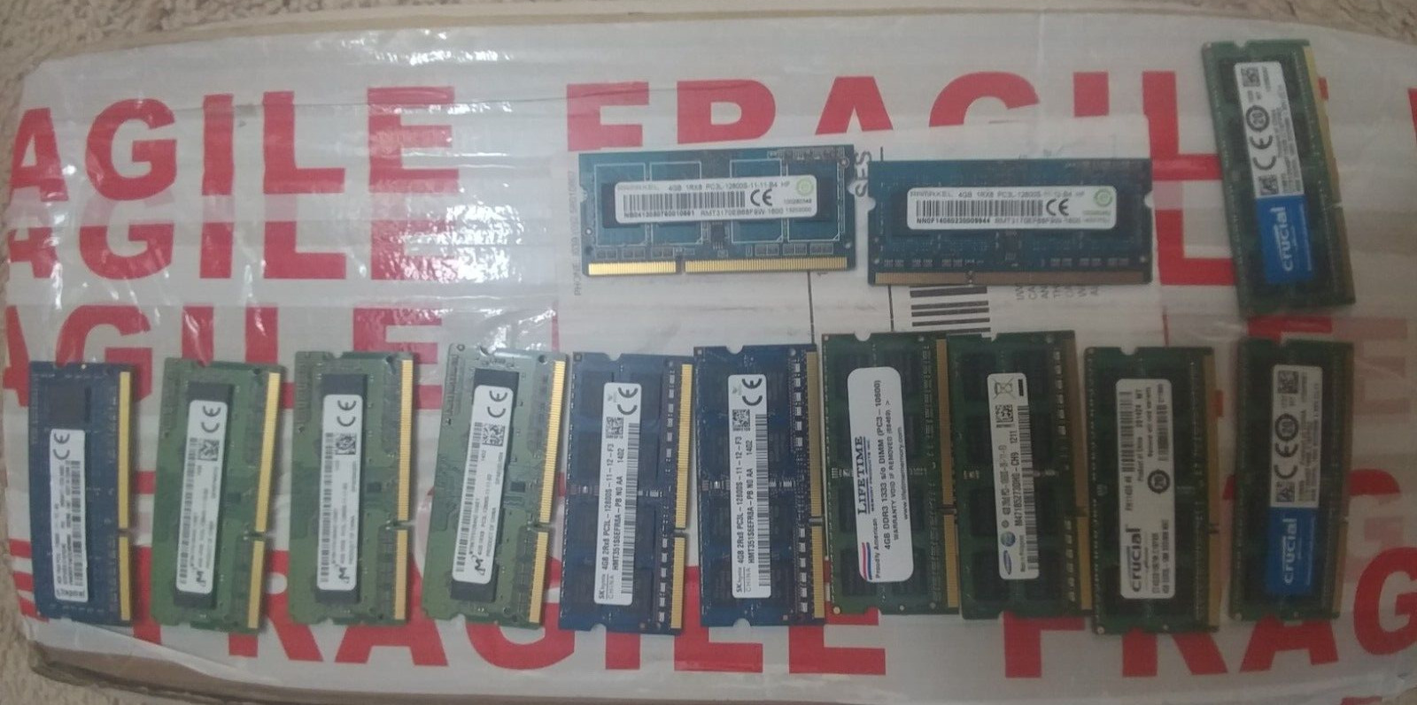 Lot of 15 4gb RAM PC3l-12800s, pc3-12800s PC3-10600s 60gb total