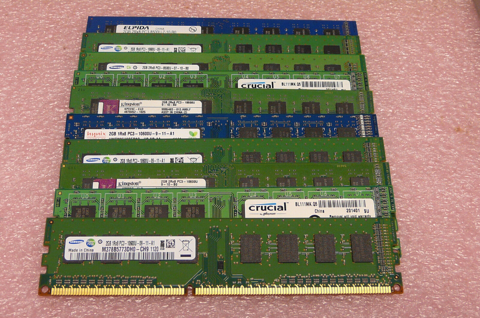 Lot of 10 2GB PC3 10600U & 8500U Hynix Elpida Samsung etc. Desk Top Memory (#85)