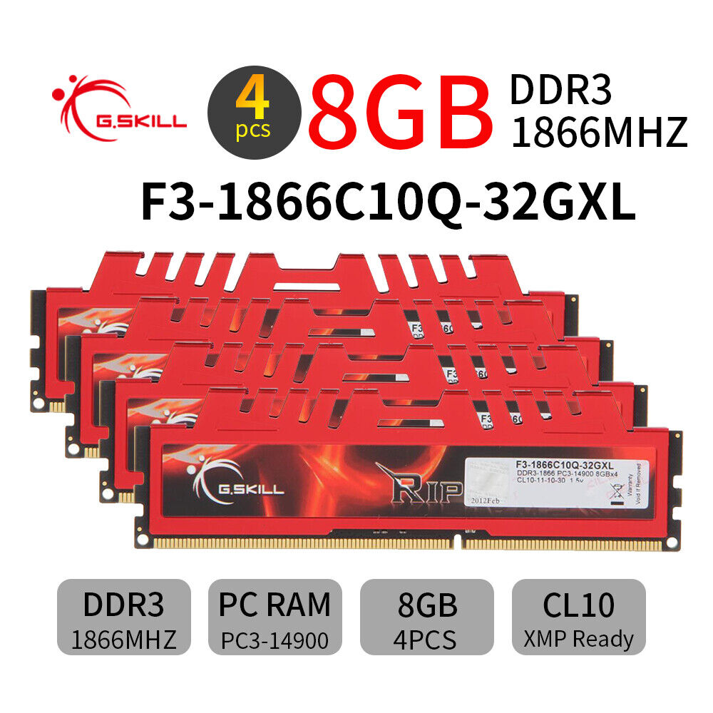 G.SKILL Ripjaws X 32GB 4x 8GB 240Pin DDR3 1866MHz PC3-14900U Desktop Memory RAM