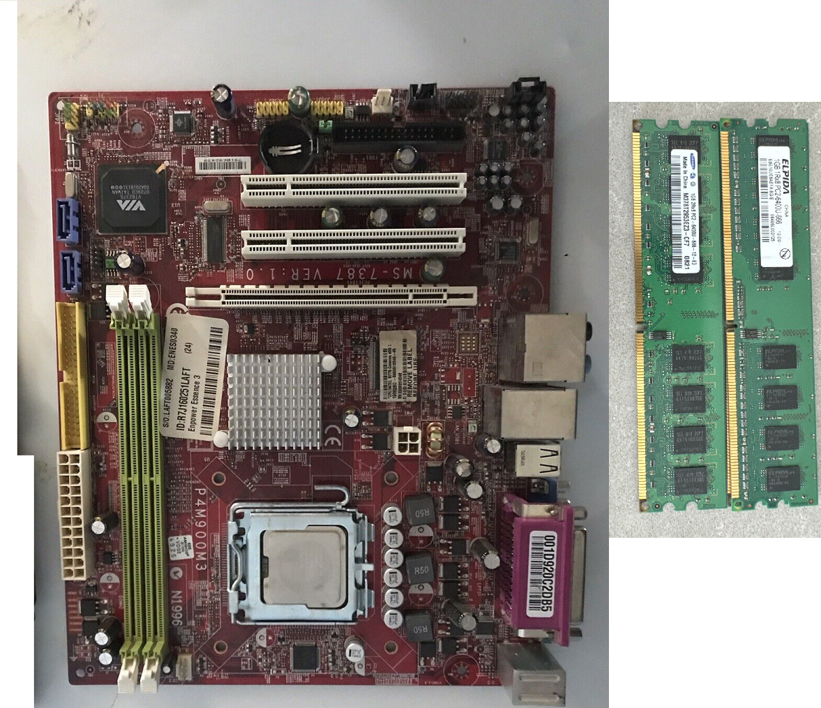 MSI PC Motherboard Combo, + INTEL SL9XN Celeron 430 1.8GHz + Memory (Working)