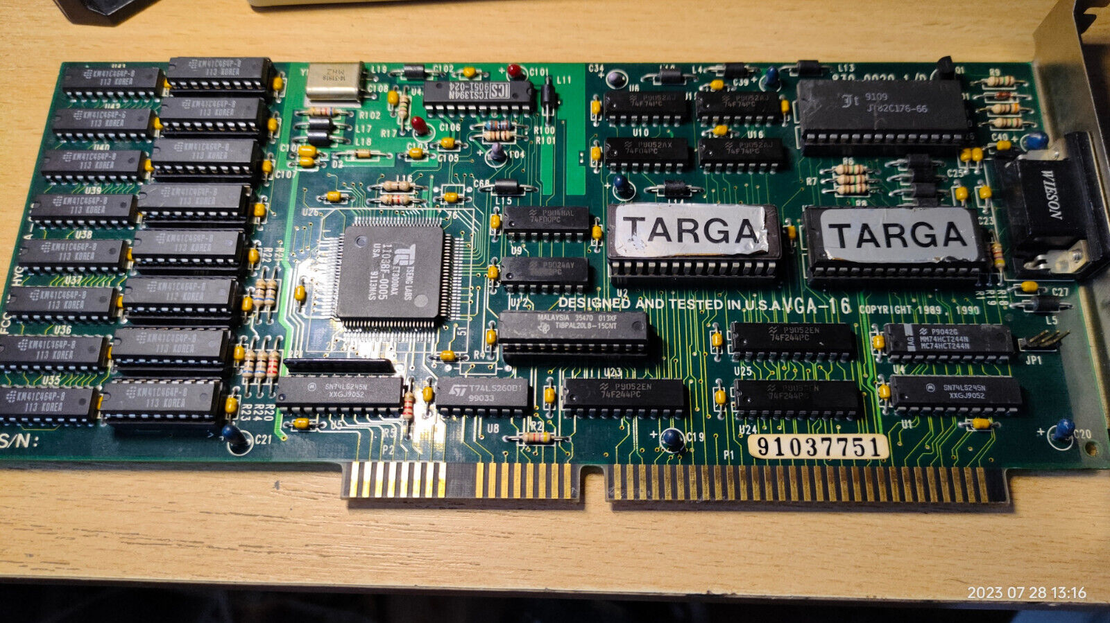 1989 ISA Videocard VGA-16 /Focus Information Tseng ET3000AX (HYG-VGA-020) 512 KB