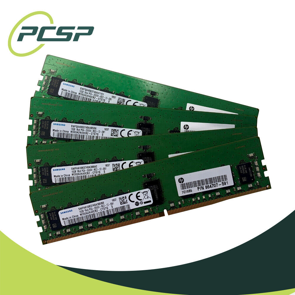 64GB RAM Kit - Samsung 4x16GB PC4-2666V-R 1Rx4 DDR4 ECC REG M393A2K40CB2-CTD7Q