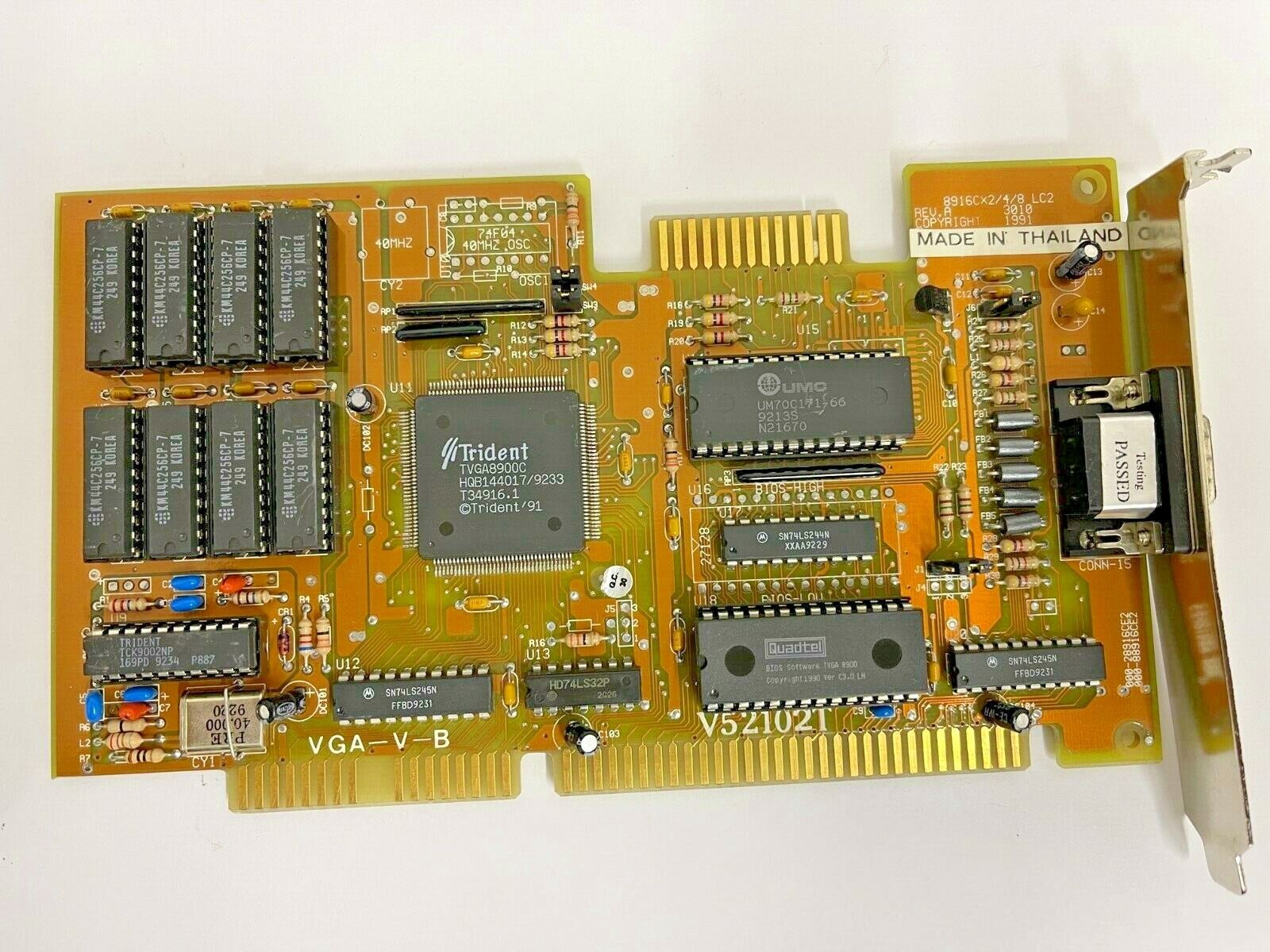 RARE VINTAGE 1991 TRIDENT TVGA8900C V52102T 1 MEG ISA VGA CARD VGA-V-B MXB32