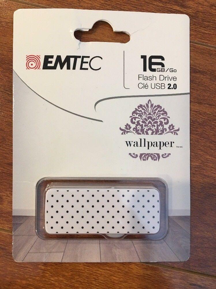 Emtec Flash Drive Wallpaper 16 GB Storage White Polkadot USB 2.0 