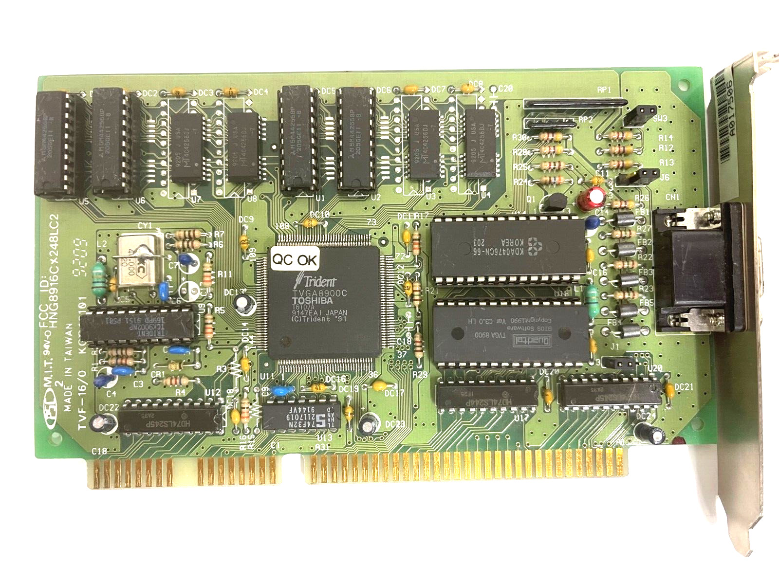 VINTAGE 1991 TRIDENT MICROSYSTEMS TVGA8900 1 MEG ISA VGA HNG8916CX248LC2 MXB160