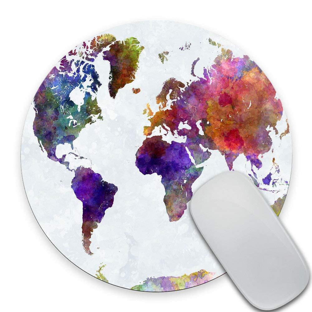 Vintage Watercolor World Map Print Art Round Mouse Pad Cute Retro Old Map Cir...