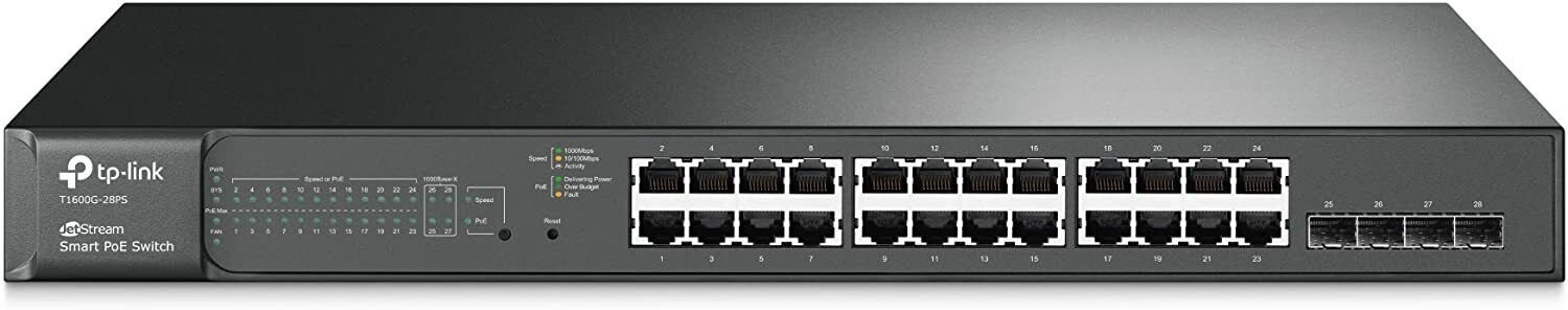 TP-Link 24 Port Gigabit PoE Switch | 24 PoE+ Port @192W, w/ 4 SFP Slots | Smart 