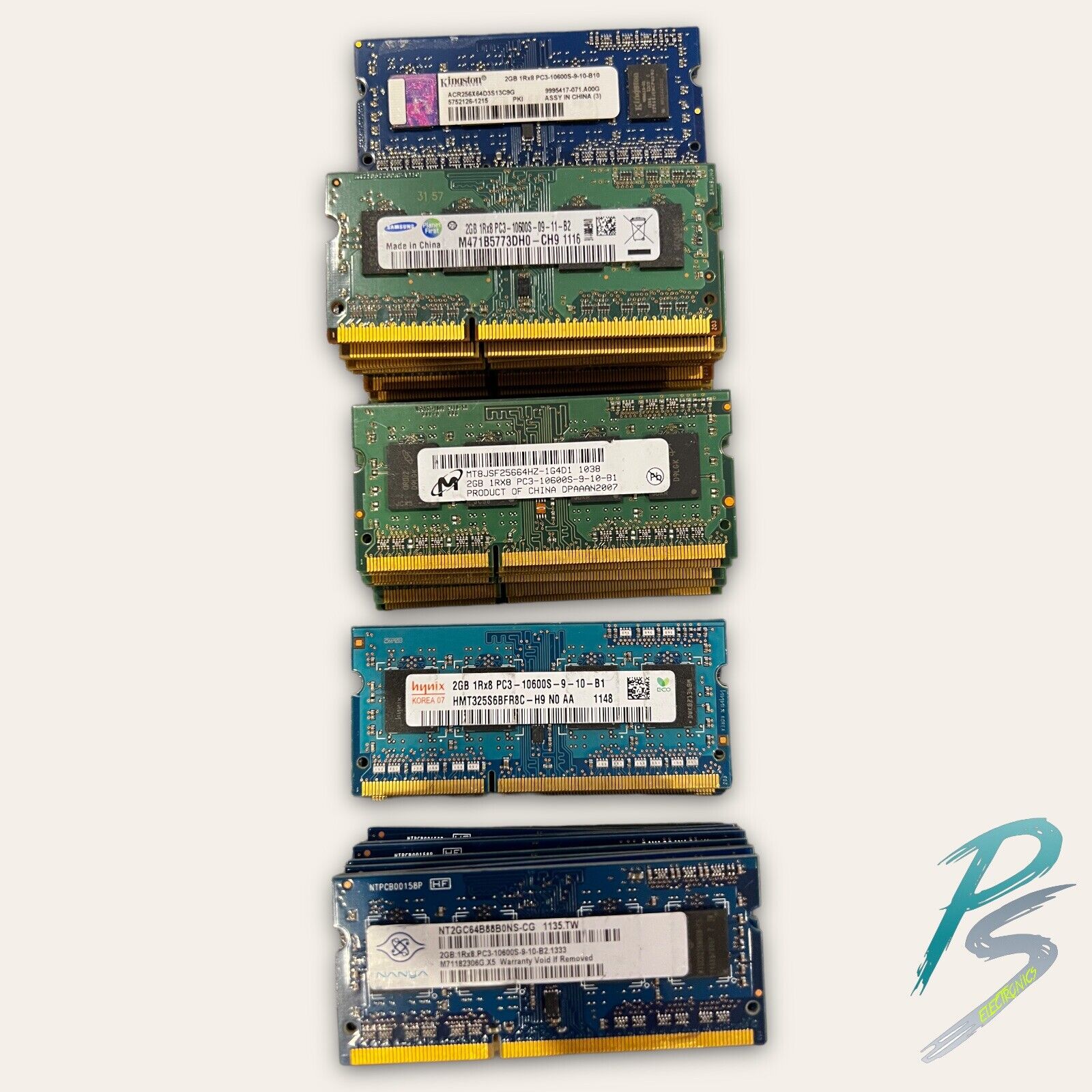 LOT OF 42 - 2GB 1Rx8 PC3-10600S DDR3 Laptop Memory RAM - Mixed Manufacturer