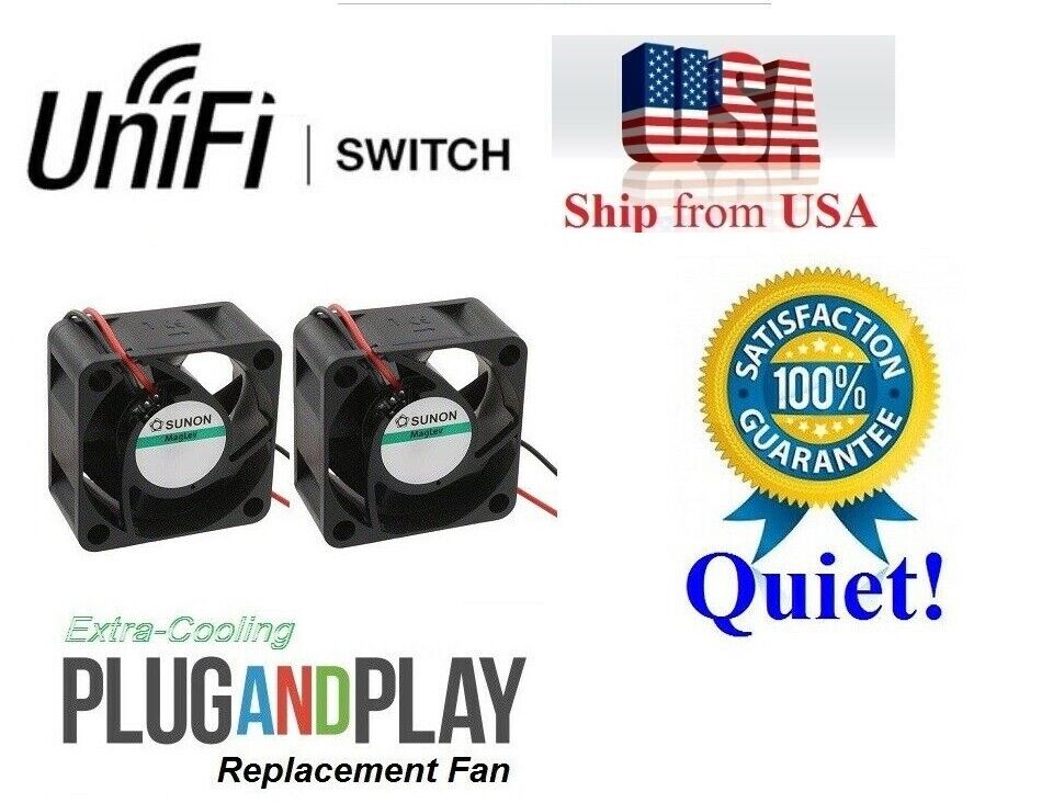 2x Quiet Version Replacement Fans for Ubiquiti US-24-250W UniFi Switch 18dBA