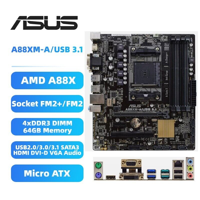ASUS A88XM-A/USB 3.1 Motherboard M-ATX AMD A88X FM2+ DDR3 SATA3 HDMI DVI-D Audio