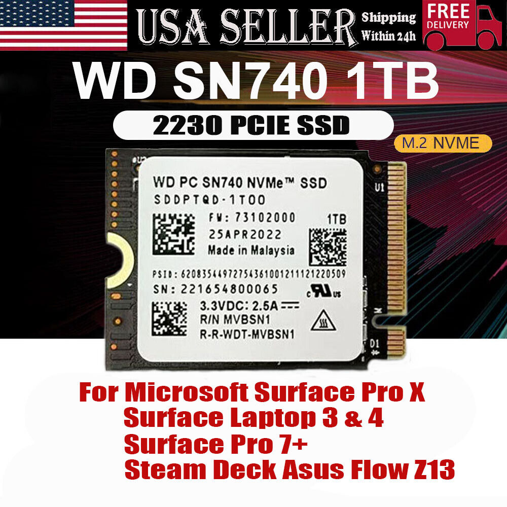 WD PC SN740 M.2 2230 SSD 1TB NVMe PCIe For Microsoft Surface Laptop 3 & 4 USA