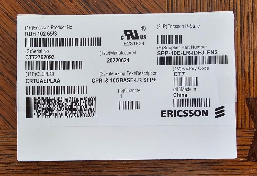NEW Ericsson RDH10265/3 10GBASE-LR SFP+ RDH 102 65/3 fiber module