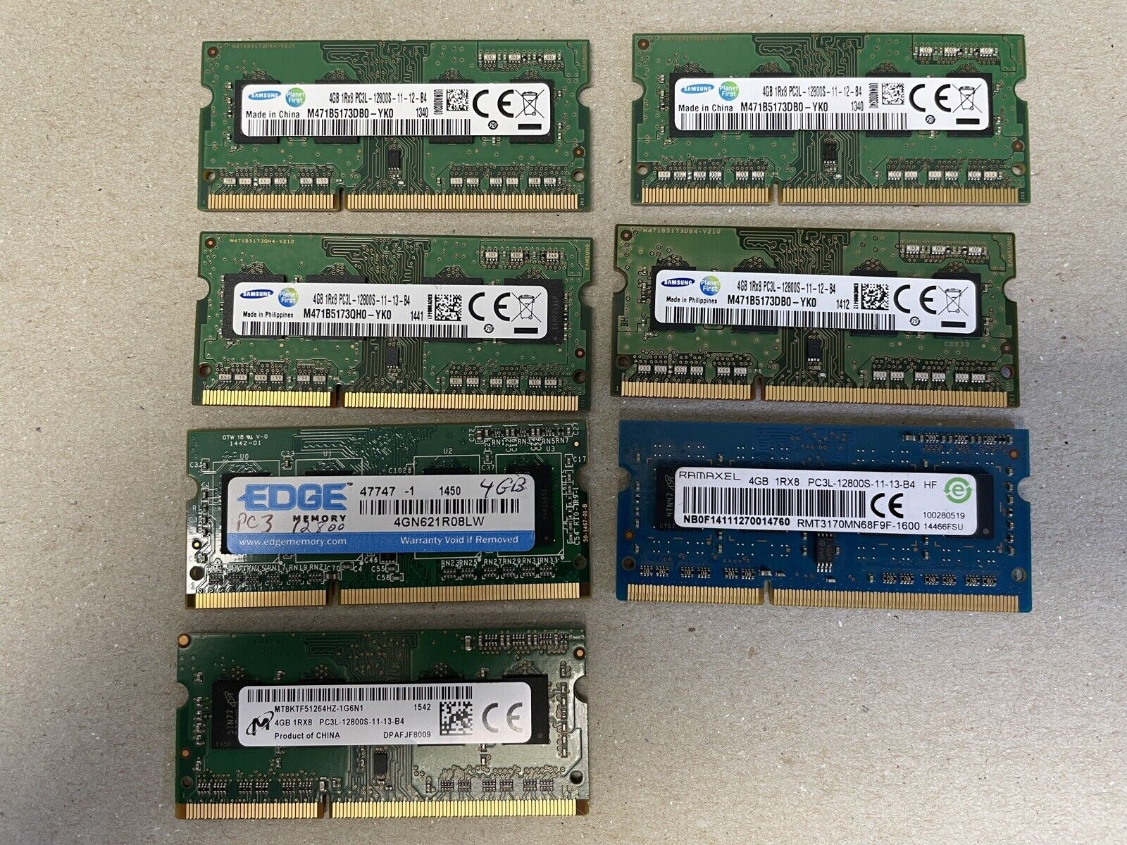 Lot of 7 (4GB PC3 12800S 1RX8 Memory