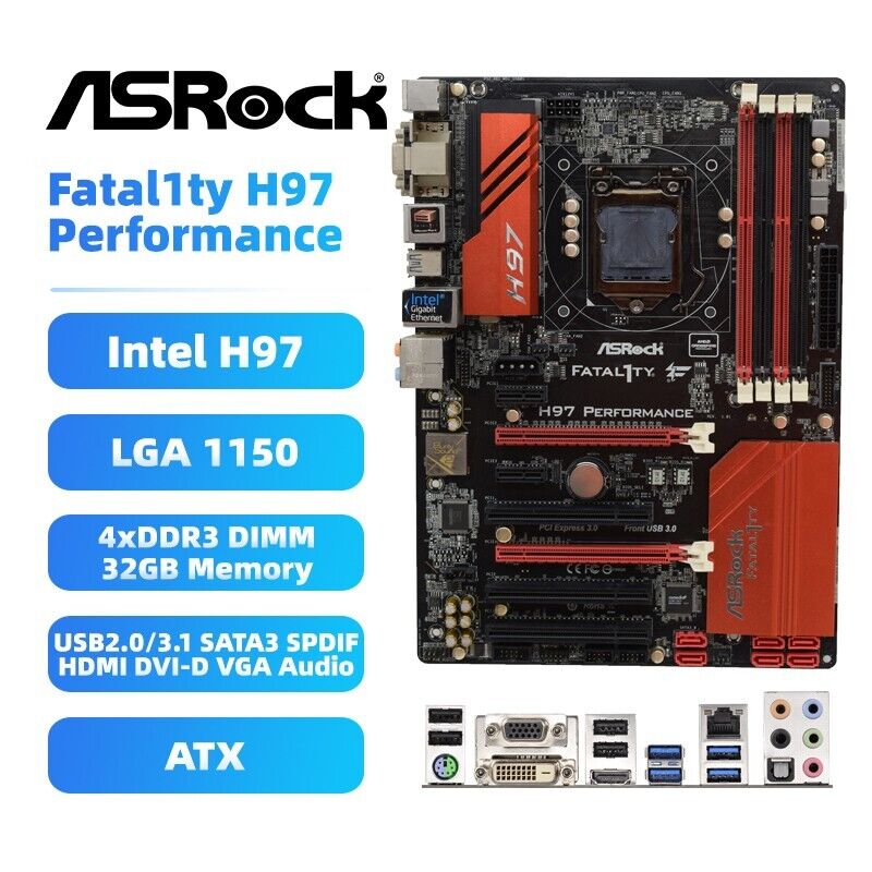 ASRock H97 Performance Motherboard ATX Intel H97 LGA1150 DDR3 SATA3 HDMI SPDIF