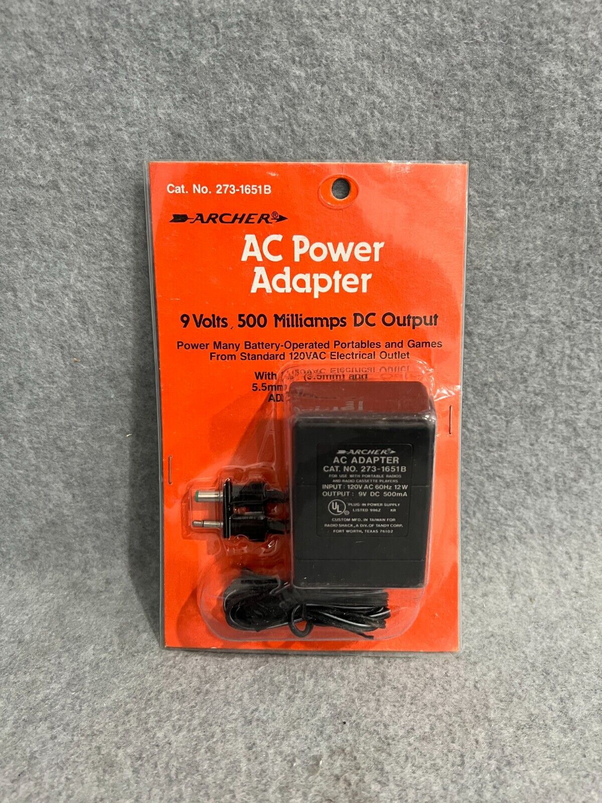 Radio Shack Archer 9V AC Power Adapter #273-1651B  NOS Vintage
