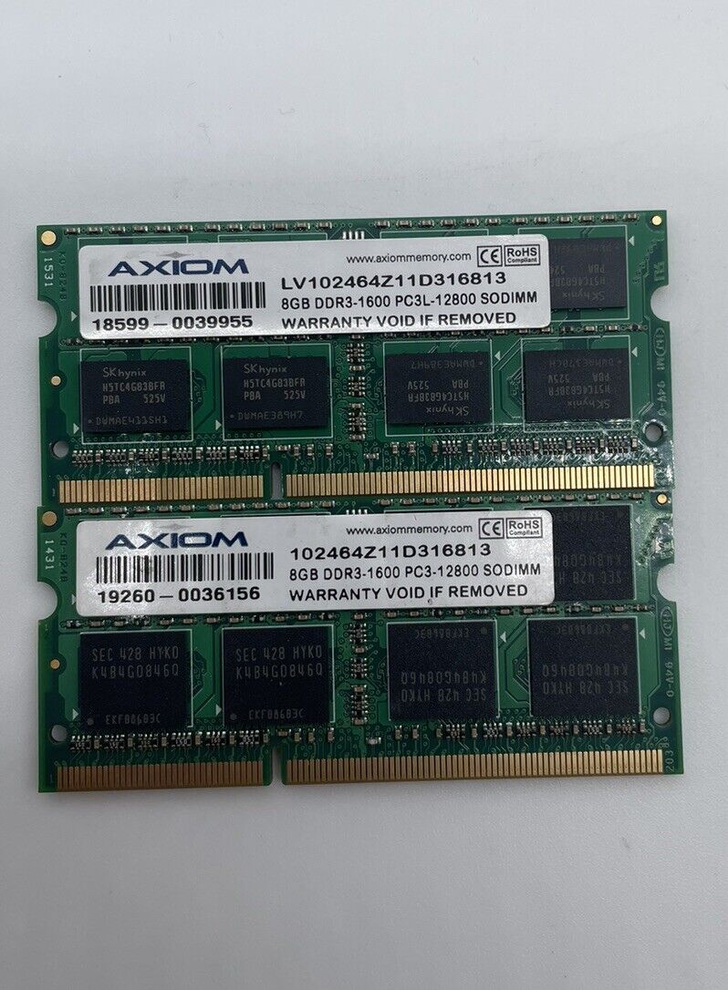 LOT OF 2 Axiom 8GB LV102464Z11D316813 DDR3-1600 PC3L-12800
