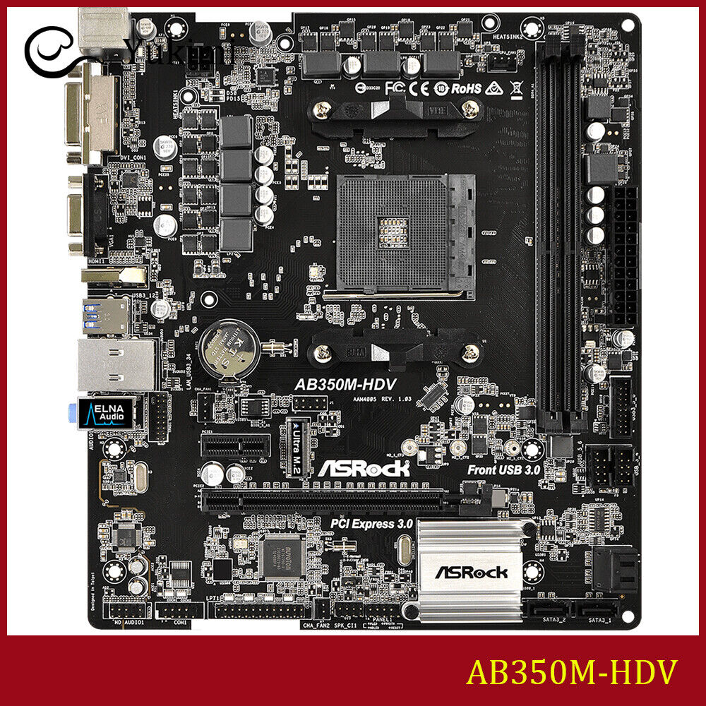 FOR ASROCK AB350M-HDV AMD VGA HDMI DVI 32GB Micro ATX Motherboard Test OK