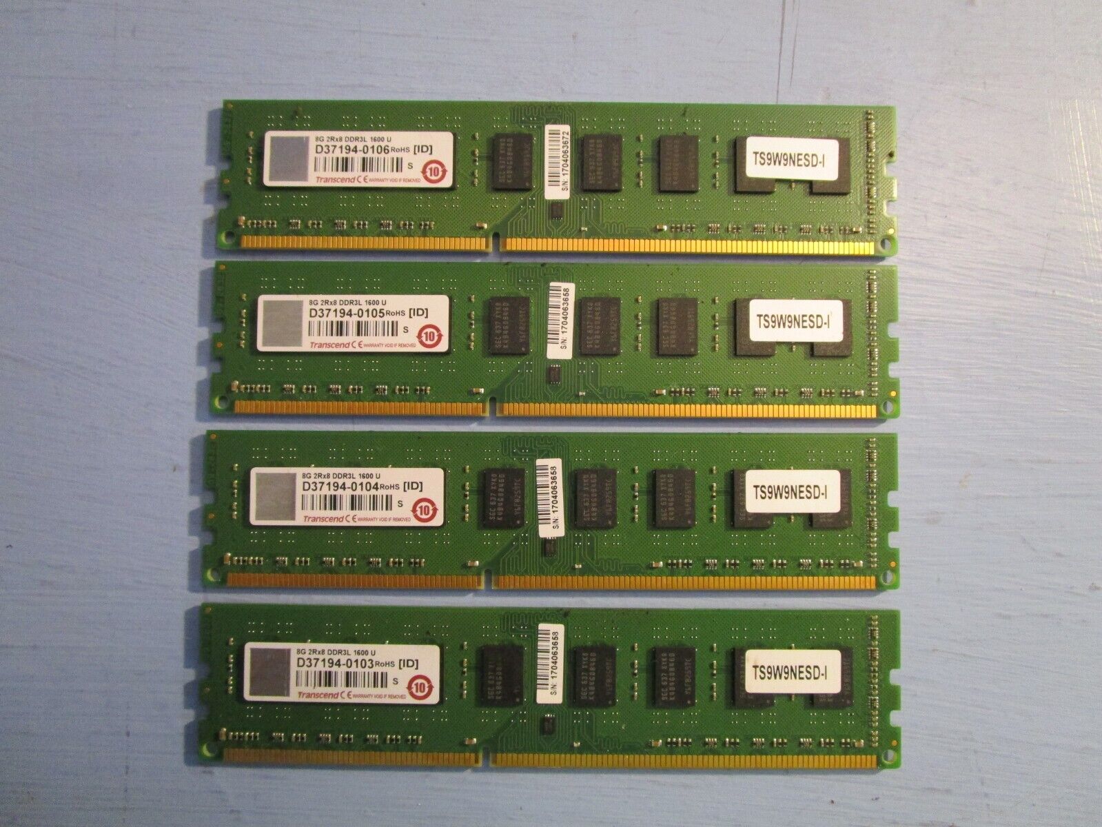 Transcend 32GB (4x8GB) 2Rx8 PC3L-12800U (D37194) DDR3L Low Voltage Desktop ram.