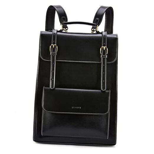  Laptop Backpack for Women PU Leather Backpack Vintage for 15.6 inch Black