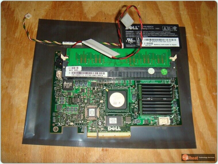 Dell XM771 PowerEdge PERC 5/i PCI Express SAS RAID Controller w/ Battery & Cable