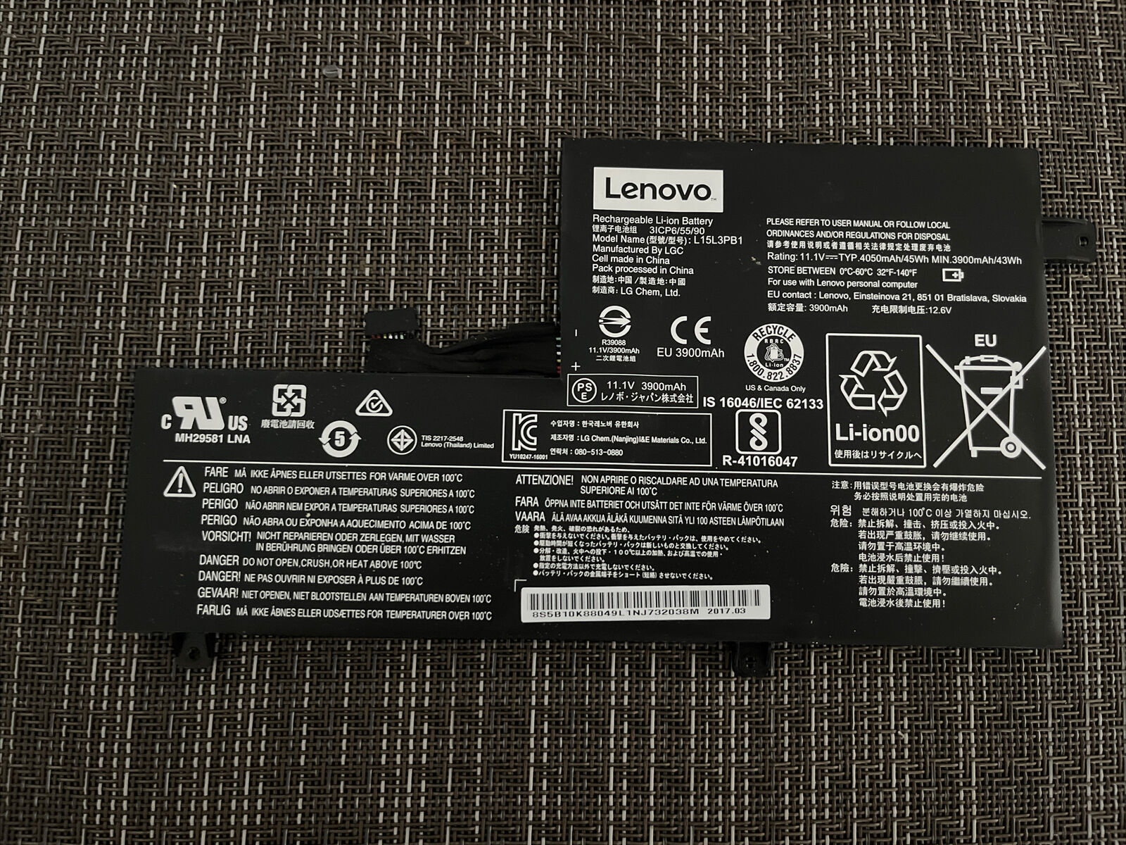 Lenovo Chromebook N22 N23 N42 Battery 45Wh 4050mAh L15L3PB1 5B10K88047