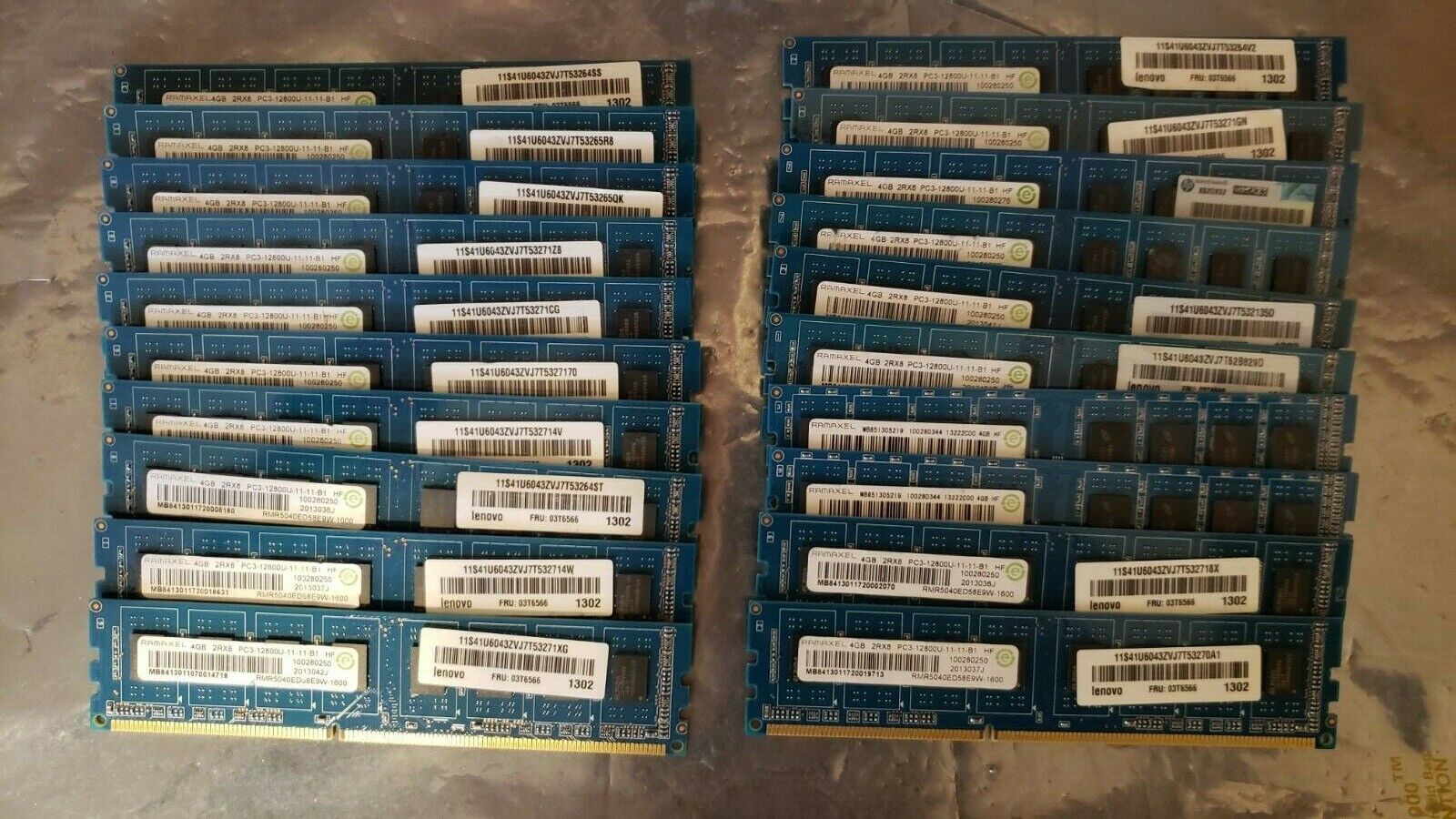 Lot of 20 Ramaxel 4GB PC3-12800U DDR3 1600MHz 2Rx8 Desktop RAM Memory 80GB total