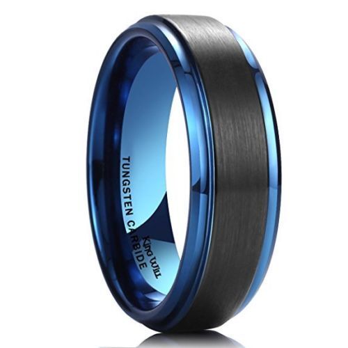 Black Brushed Blue Tungsten Carbide Ring Band Polish KING WILL 8mm NEW*