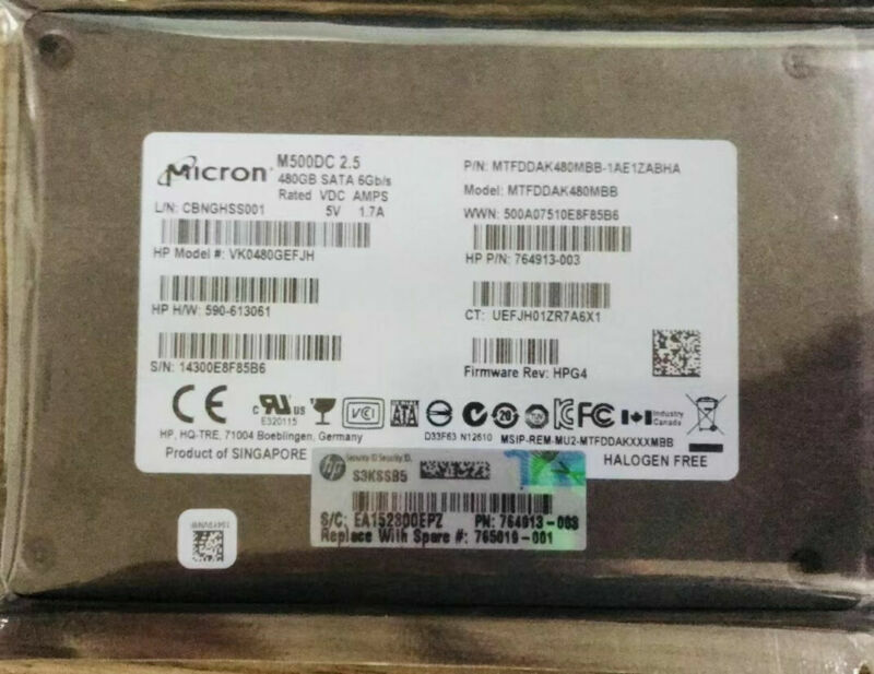 MICRON 480GB SSD M500DC MTFDDAK480MBB VK0480GEFJH SATA HPG4 Solid State Drive