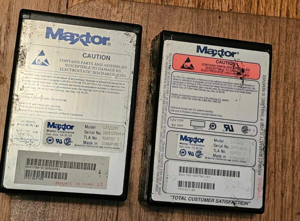 Lot 2x Rare Vintage Maxtor LXT213SY 3701327-05 213MB 50-PIN SCSI HDD Untested