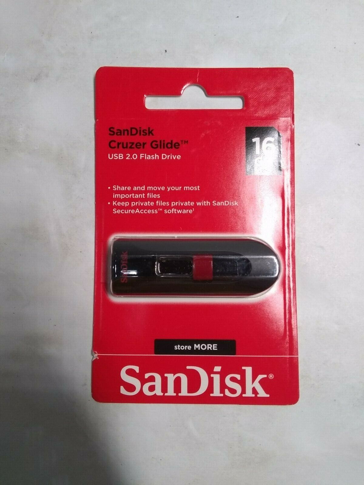 SanDisk Cruzer Glide 16GB Retractable USB Flash Drive Thumb Black Red 
