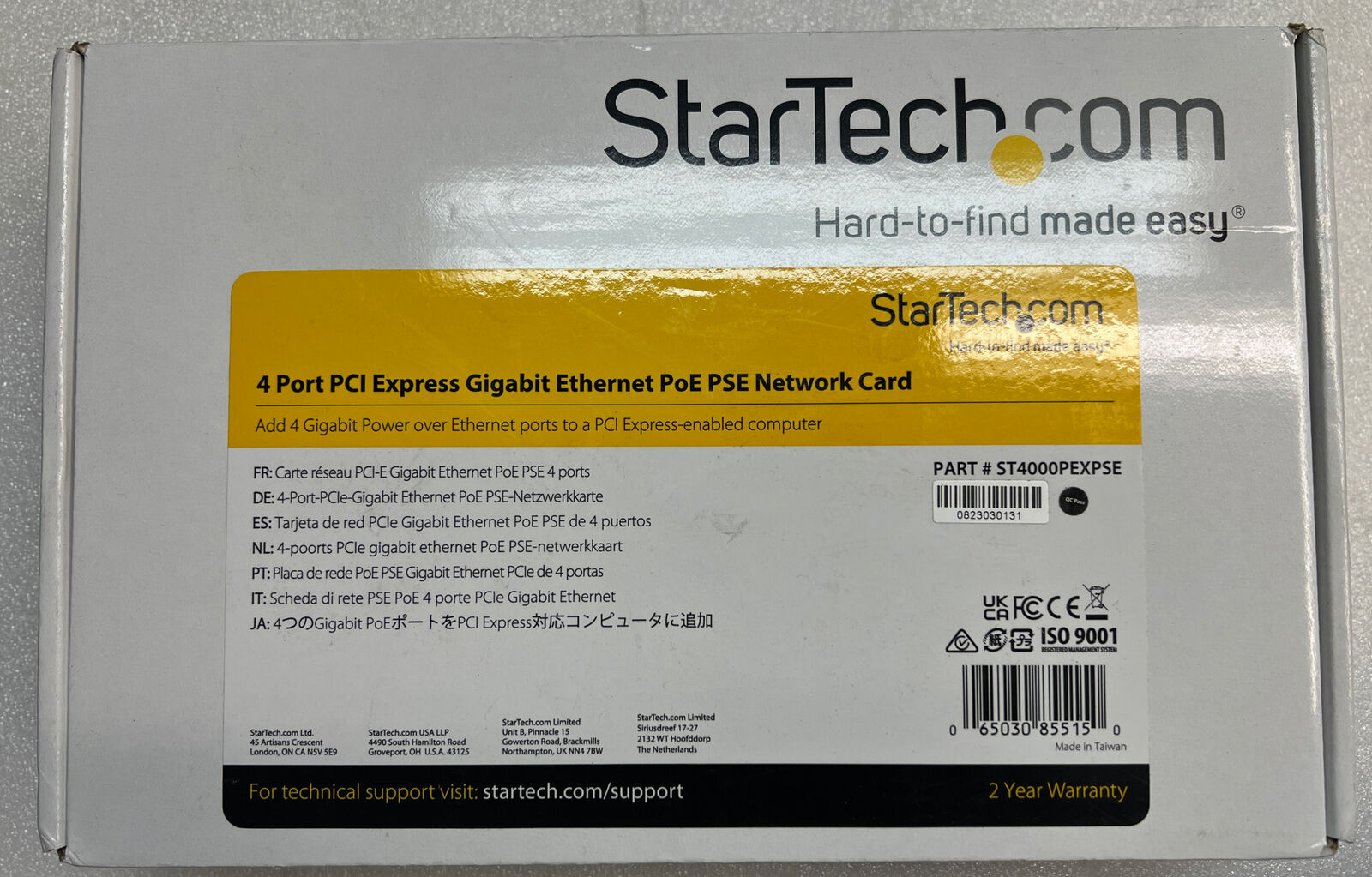 New StarTech ST4000PEXPSE 4-Port Gigabit Power over Ethernet PCIe Network Card