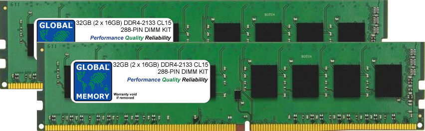 32GB (2 x 16GB) DDR4 2133MHz PC4-17000 288-PIN DIMM MEMORY KIT FOR DESKTOPS/PCS