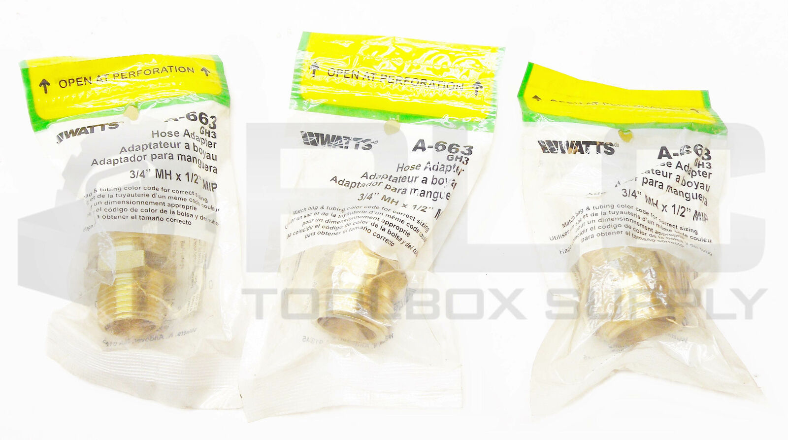 LOT OF 3 NEW SEALED WATTS A-663 HOSE ADAPTERS ¾\