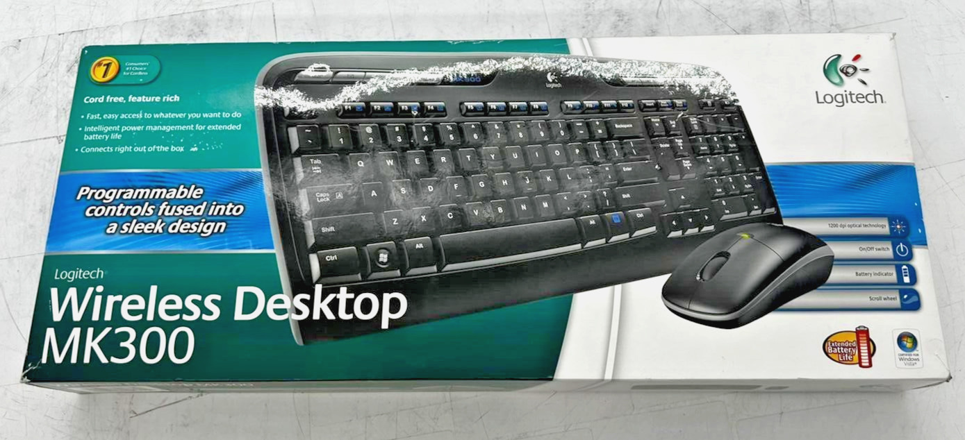 Logitech Wireless Desktop MK300 Keyboard Mouse Receiver Bundle New Open Box