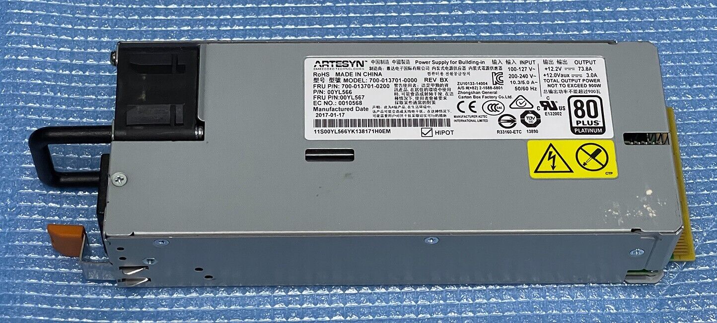 IBM Lenovo X3550 M5 Power Supply 900w Artesysn 700-013701-0000 Power 00YL567