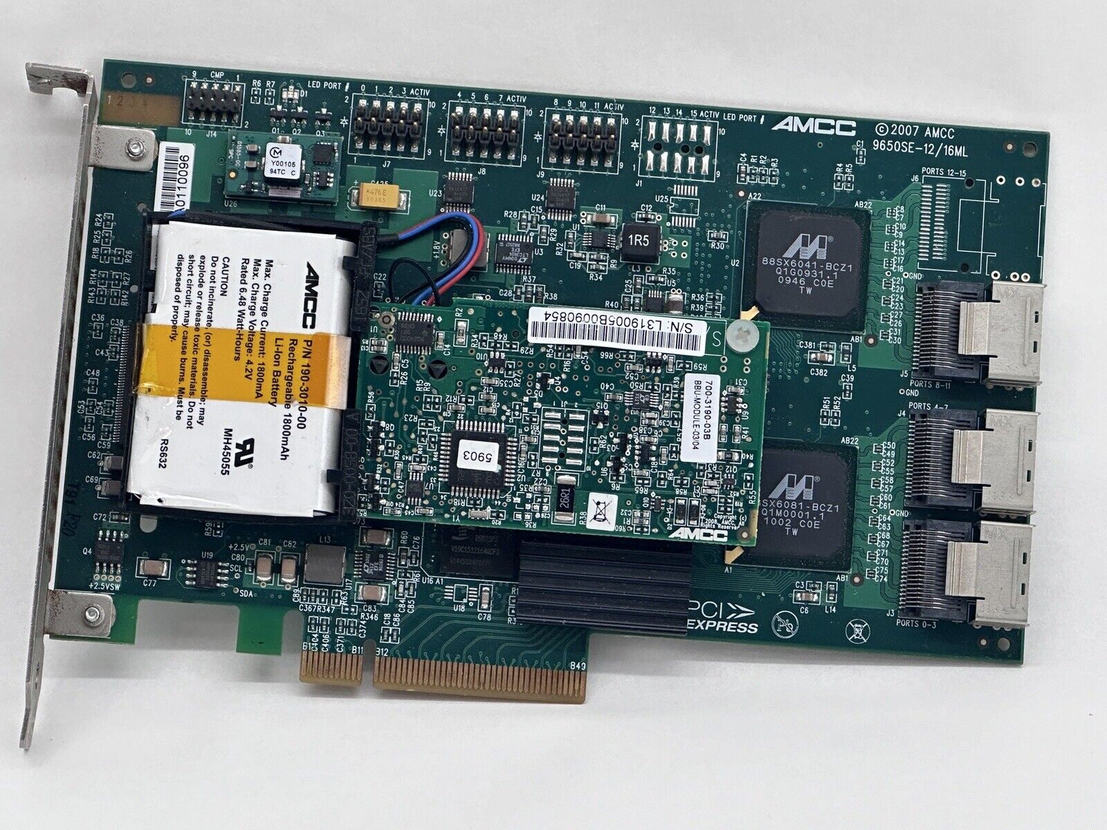 AMCC 3Ware 9650SE-12/16ML 12 Port SATA 256MB PCI-E RAID Controller w/ BBU F S/H