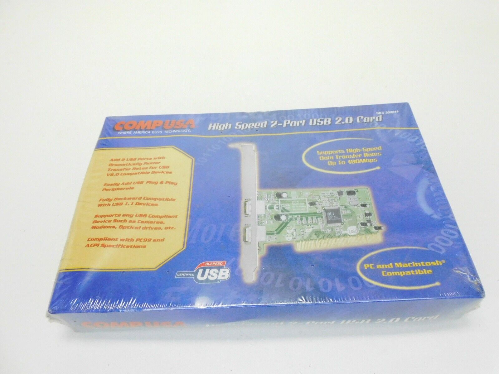 Vintage High Speed 2-port USB 2.0 Card Backward Compatible PC + Mac