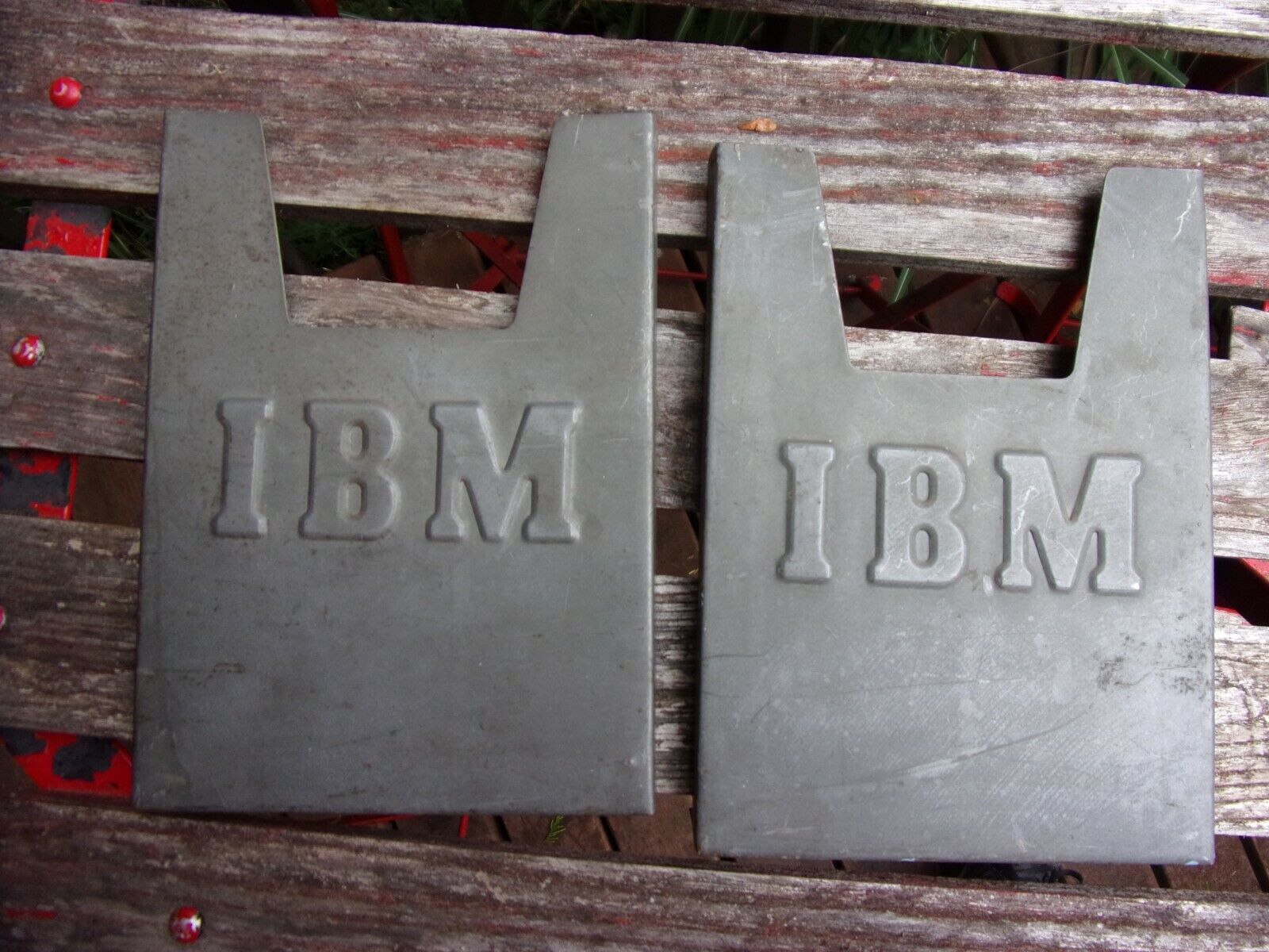 retro old IBM metal face plates from CPU~repurpose~Steampunk~bookends~design~vtg