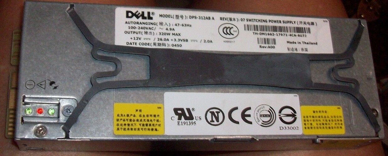 Original Dell Power  Edge 1750 Server  Power Supply 320 Watt W0212 DPS312-AB A 