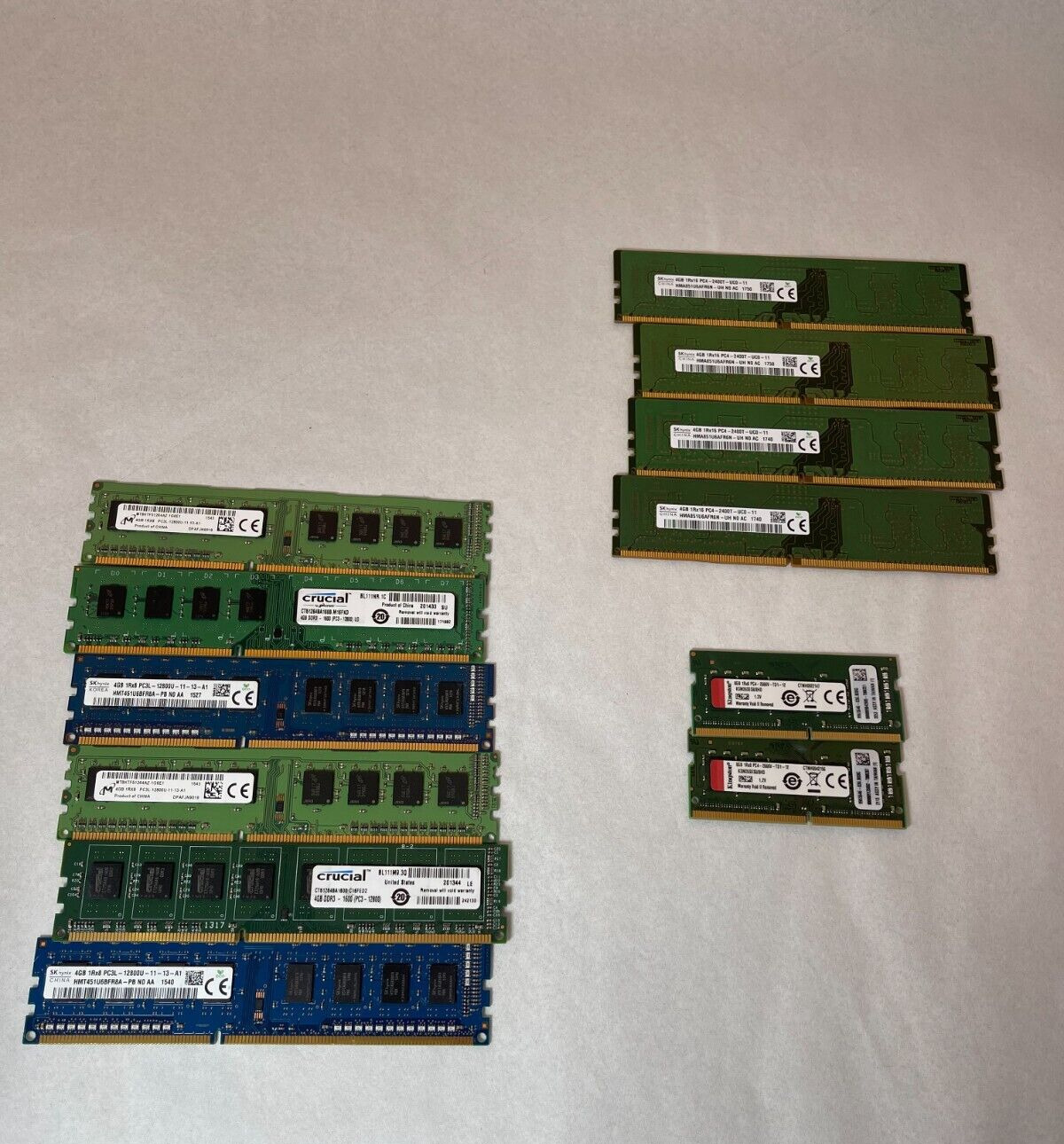 Lot of 10 Misc Desktop/Laptop RAM Modules, DDR3, DDR4