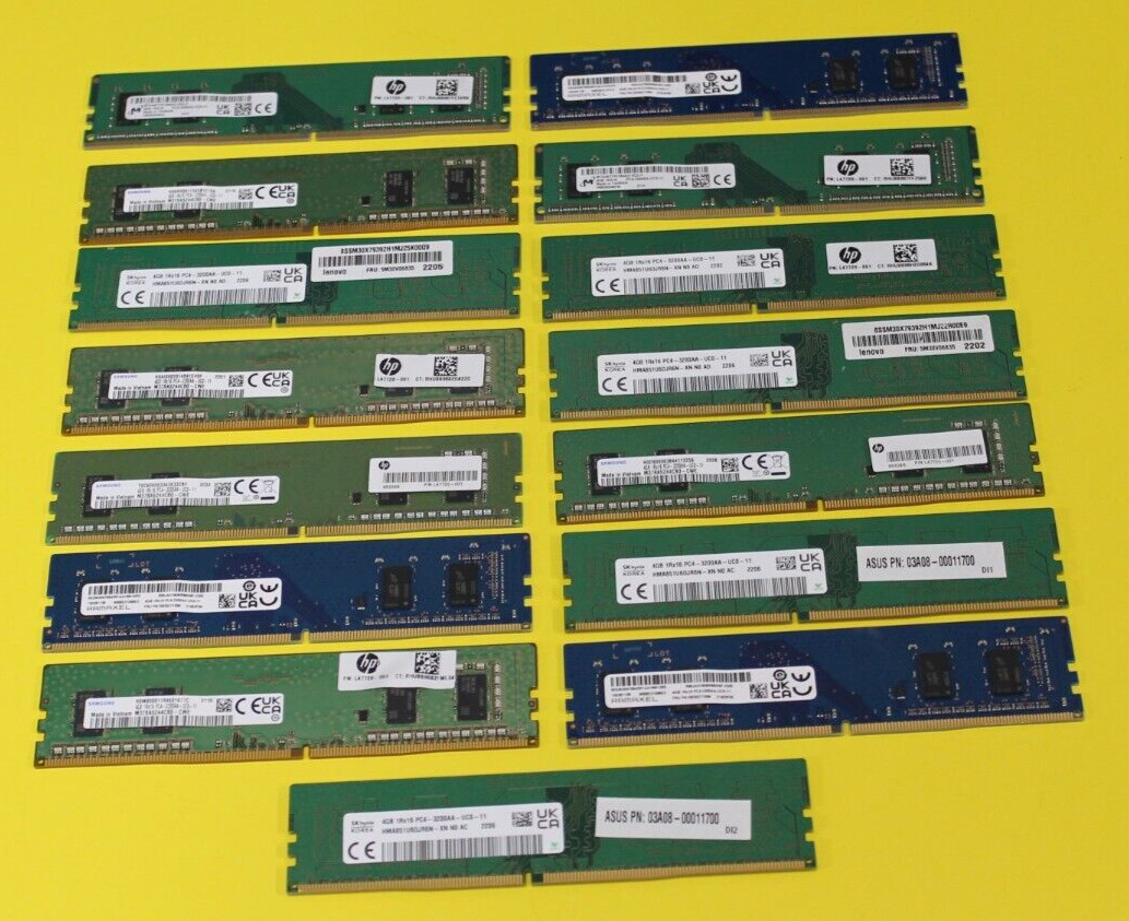 LOT OF 15 4GB MIXED BRANDS 1Rx16 PC4-25600 DDR4 3200 MHz Desktop RAM