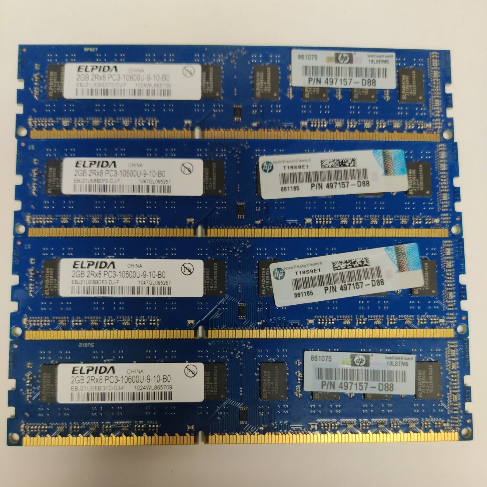 Lot of 4 sticks Elpida 2GB 2Rx8 PC3-10600U Desktop Memory DIMM SDRAM