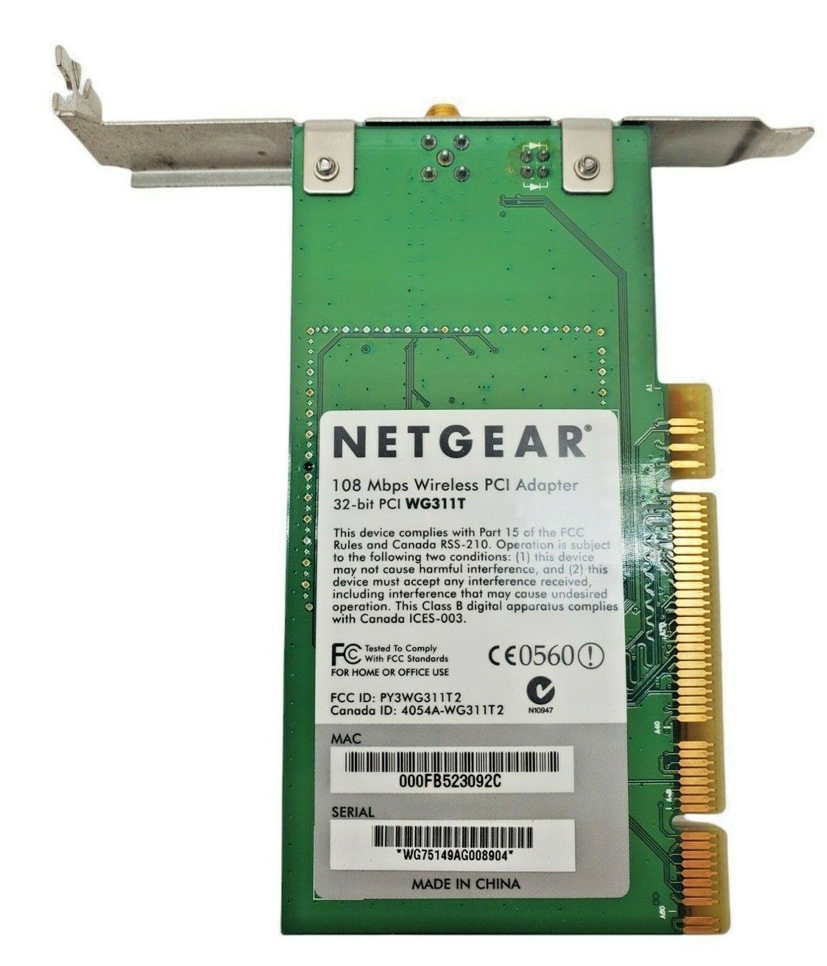 Netgear WG311T 108Mbps 32-bit Wireless PCI Adapter with Antenna Good