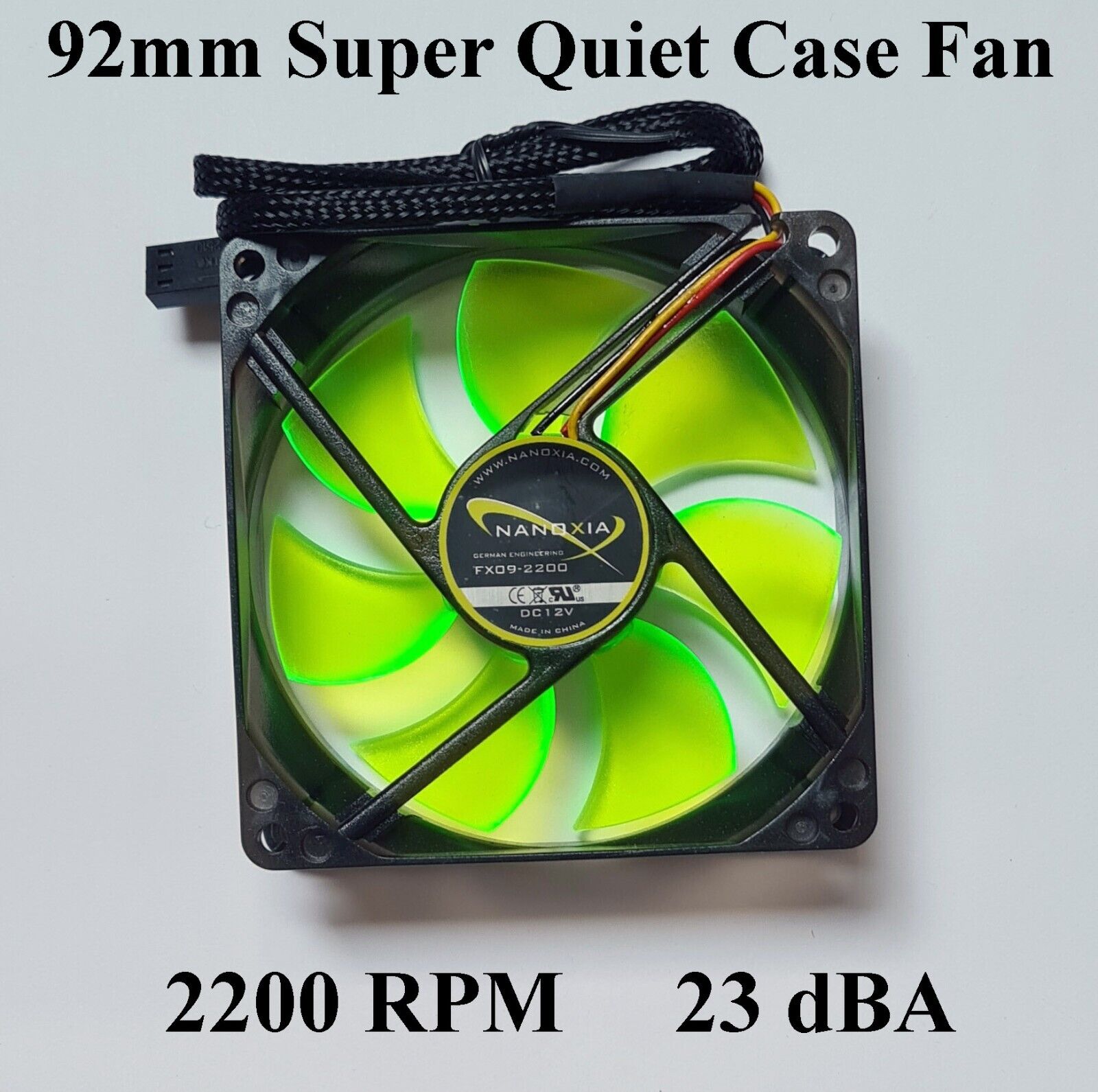 Super Quiet 92mm Case Fan 2200 RPM 23 dBA 3 pin w/ PCI Slot Fan Speed Controller