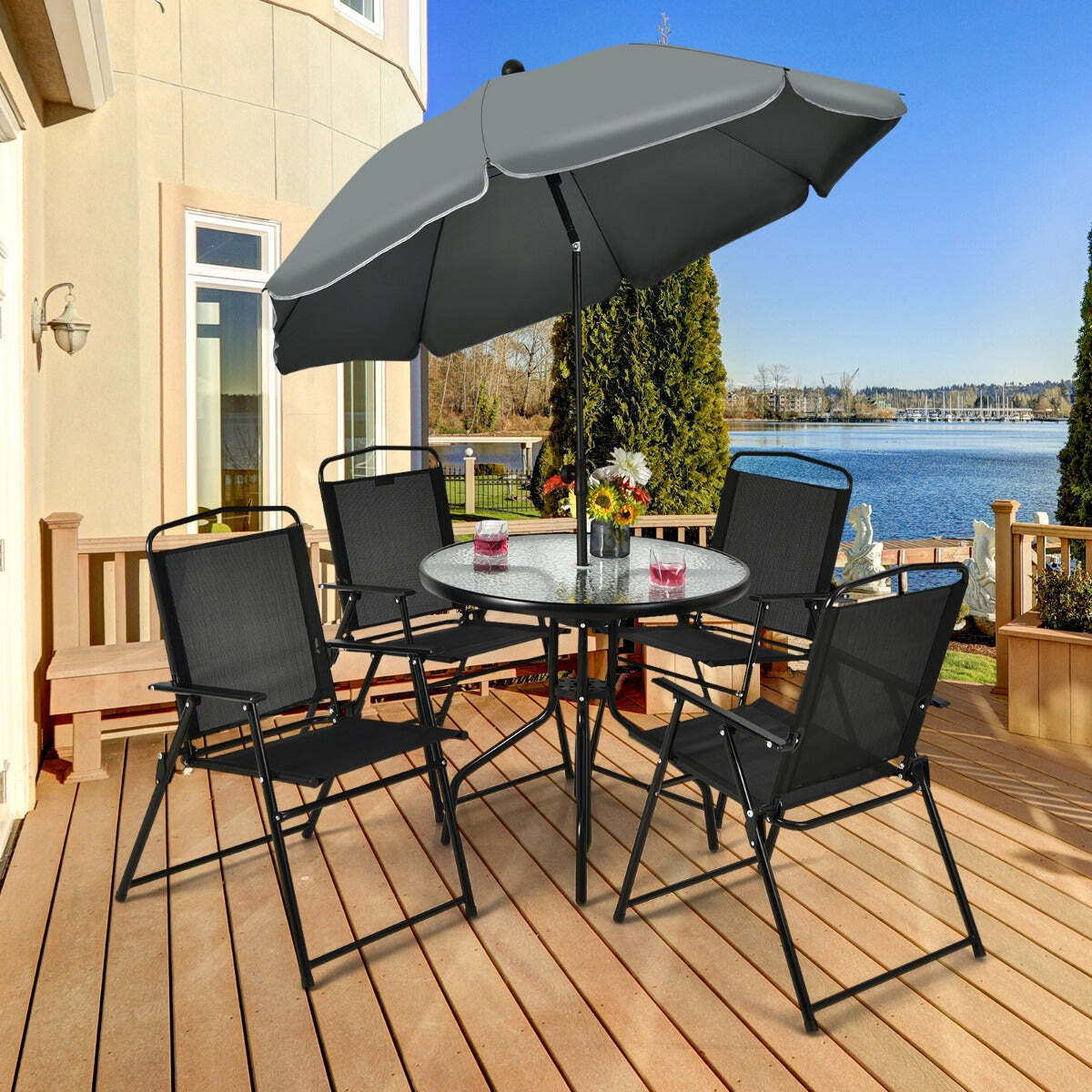 NNECW 6 Pieces Patio Furniture Set with Umbrella for Lawn & Deck & Poolsid